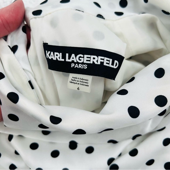 Karl Lagerfeld Black and White Polka Dot Dress Womans Size 6 Sleeveless High Low - Picture 3 of 9